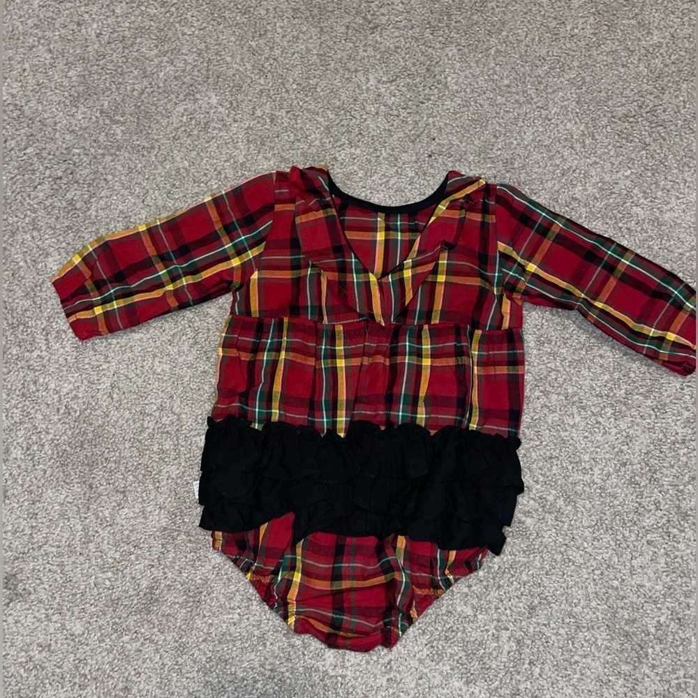 RuffleButts Holiday Plaid Bubble Romper - Picture 2 of 3